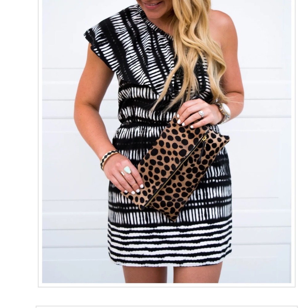 Express One Shoulder Ruffle Mini Dress Black White Geometric Print XS NEW